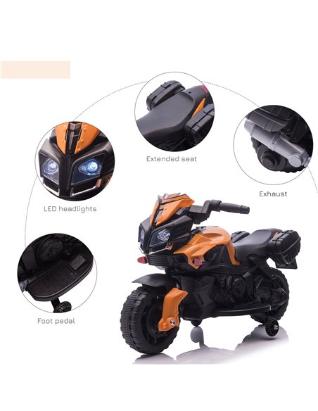 HOMCOM Kids Electric Pedal Motorcycle Ride-On Toy Battery Powered Rechargeable 6V Realistic Sounds 3 km/h Max Speed for Girls Bo - pic 5095 | FastDaddyshop