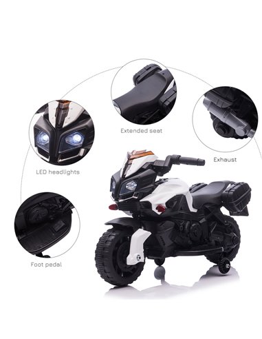 HOMCOM Kids Electric Pedal Motorcycle Ride-On Toy Battery Powered Rechargeable 6V Realistic Sounds 3 km/h Max Speed for Girls Bo