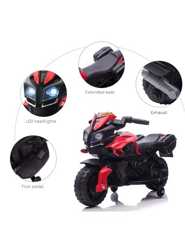 HOMCOM Kids Electric Pedal Motorcycle Ride-On Toy Battery Powered Rechargeable 6V Realistic Sounds 3 km/h Max Speed for Girls Bo