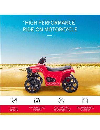 HOMCOM 6 V Kids Ride on Cars Quad Bike Electric ATV Toy for Toddlers w/ Headlights Battery Powered for 18-36 months Black+Red