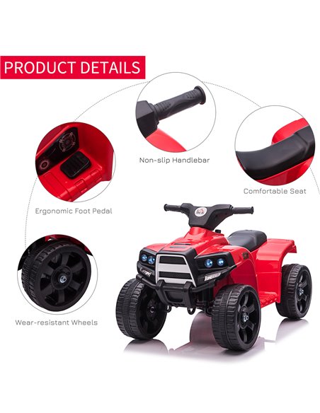 HOMCOM 6 V Kids Ride on Cars Quad Bike Electric ATV Toy for Toddlers w/ Headlights Battery Powered for 18-36 months Black+Red - pic 5119 | FastDaddyshop