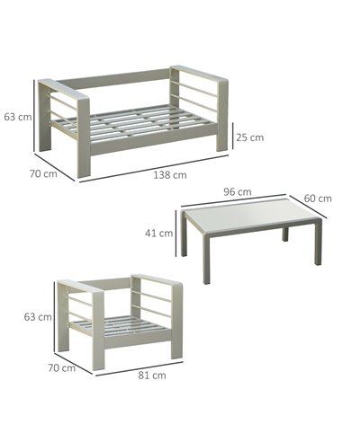 Outsunny 4 Pieces Outdoor Garden Furniture Set, Aluminium Frame Backyard Furniture w/ Thick Padded Cushioned Loveseat Glass Top 