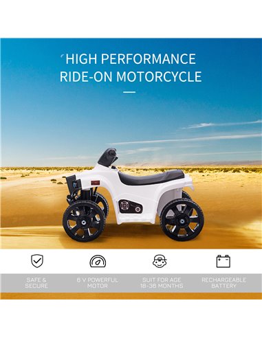 HOMCOM 6 V Kids Ride on Cars Quad Bike Electric ATV Toy Quad Bike for Toddlers w/ Headlights Battery Powered for 18-36 months Wh