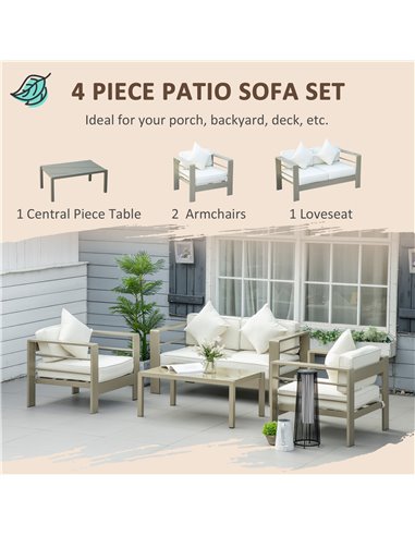 Outsunny 4 Pieces Outdoor Garden Furniture Set, Aluminium Frame Backyard Furniture w/ Thick Padded Cushioned Loveseat Glass Top 