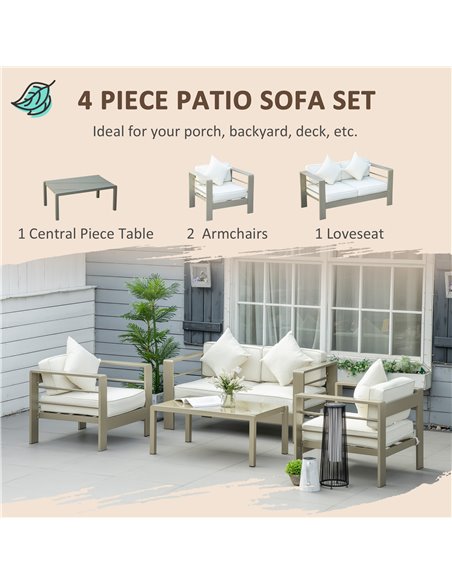 Outsunny 4 Pieces Outdoor Garden Furniture Set, Aluminium Frame Backyard Furniture w/ Thick Padded Cushioned Loveseat Glass Top  - pic 51240 | FastDaddyshop
