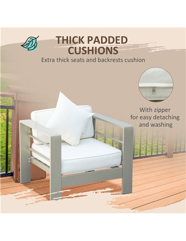 Outsunny 4 Pieces Outdoor Garden Furniture Set, Aluminium Frame Backyard Furniture w/ Thick Padded Cushioned Loveseat Glass Top 