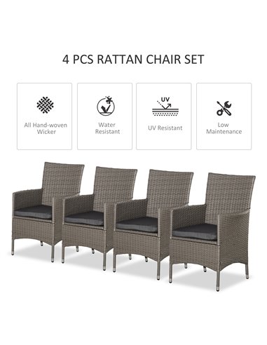 Outsunny Rattan Garden Furniture Set 4PC Sofa Chairs with Cushions Outdoor Patio Seating, 861-004V72GY