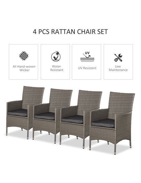 Outsunny Rattan Garden Furniture Set 4PC Sofa Chairs with Cushions Outdoor Patio Seating, 861-004V72GY - pic 51249 | FastDaddyshop