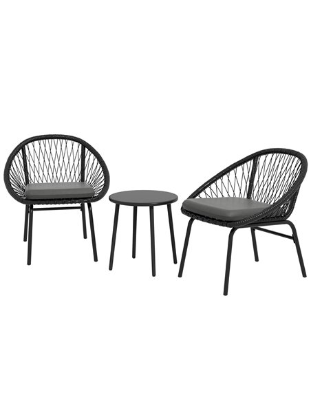 Outsunny 3 Piece Garden Furniture Set with Coffee Table, Black 863-144V70BK - pic 51255 | FastDaddyshop