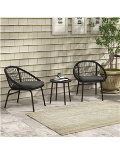 Outsunny 3 Piece Garden Furniture Set with Coffee Table, Black 863-144V70BK 2