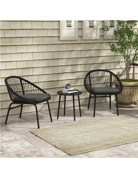 Outsunny 3 Piece Garden Furniture Set with Coffee Table, Black 863-144V70BK - pic 51256 | FastDaddyshop