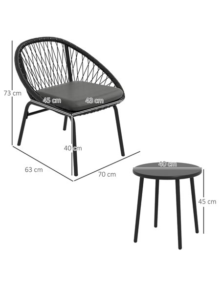 Outsunny 3 Piece Garden Furniture Set with Cushions, Round PE Rattan Bistro Set w/ 2 Armchairs & Metal Plate Coffee Table 863-14 - pic 51257 | FastDaddyshop