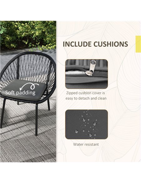 Outsunny 3 Piece Garden Furniture Set with Cushions, Round PE Rattan Bistro Set w/ 2 Armchairs & Metal Plate Coffee Table 863-14 - pic 51260 | FastDaddyshop