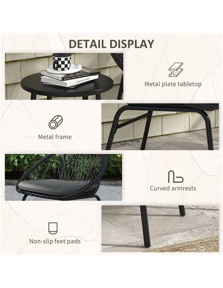 Outsunny 3 Piece Garden Furniture Set with Cushions, Round PE Rattan Bistro Set w/ 2 Armchairs & Metal Plate Coffee Table 863-14 - pic 51261 | FastDaddyshop