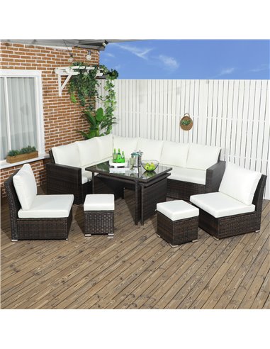 Outsunny 7 Piece Rattan Garden Furniture Set, Cream 860-295V70CW