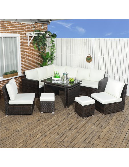 Outsunny 7 Piece Rattan Garden Furniture Set, Cream 860-295V70CW - pic 51274 | FastDaddyshop