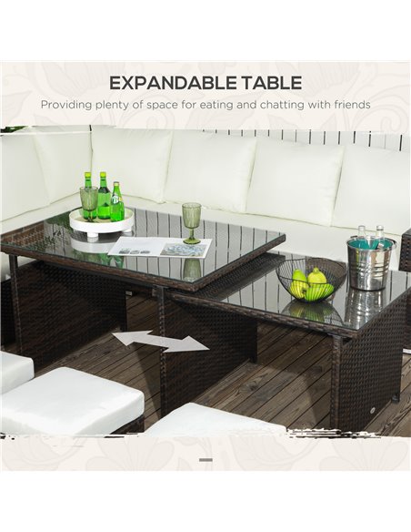 Outsunny 7 Piece Rattan Garden Furniture Set with Cushioned Sofa Seat, Footstools and Expandable Glass Table, 10-Seater, Cream 8 - pic 51278 | FastDaddyshop