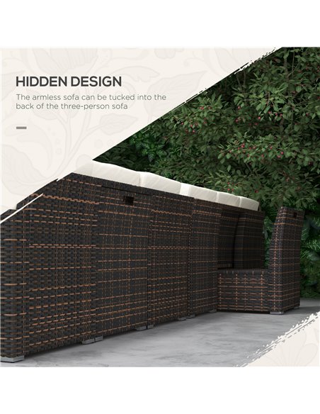 Outsunny 7 Piece Rattan Garden Furniture Set with Cushioned Sofa Seat, Footstools and Expandable Glass Table, 10-Seater, Cream 8 - pic 51279 | FastDaddyshop