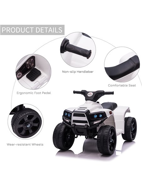 HOMCOM 6 V Kids Ride on Cars Quad Bike Electric ATV Toy Quad Bike for Toddlers w/ Headlights Battery Powered for 18-36 months Wh - pic 5128 | FastDaddyshop