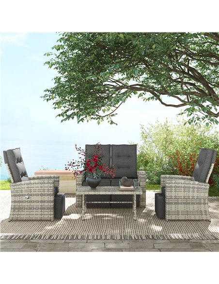 Outsunny 4 Piece Rattan Garden Furniture Set, Light Grey 860-288V70LG - pic 51283 | FastDaddyshop
