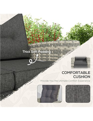 Outsunny 4 Piece Rattan Garden Furniture Set Outdoor Sofa Sectional Set with Glass Top Table for Yard, Poolside, Light Grey 860-