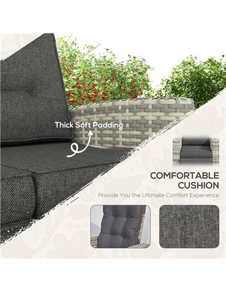 Outsunny 4 Piece Rattan Garden Furniture Set Outdoor Sofa Sectional Set with Glass Top Table for Yard, Poolside, Light Grey 860- - pic 51286 | FastDaddyshop
