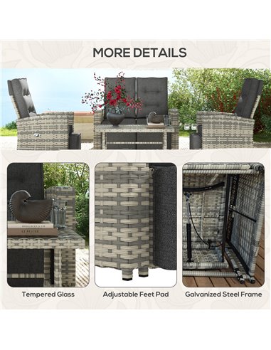 Outsunny 4 Piece Rattan Garden Furniture Set Outdoor Sofa Sectional Set with Glass Top Table for Yard, Poolside, Light Grey 860-