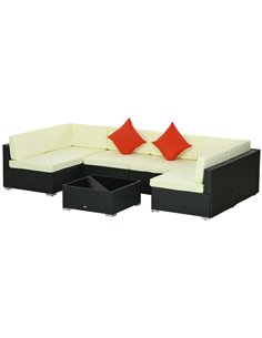 Outsunny 7 Pieces PE Rattan Garden Furniture Set, Black-Beige 860-027V71BK