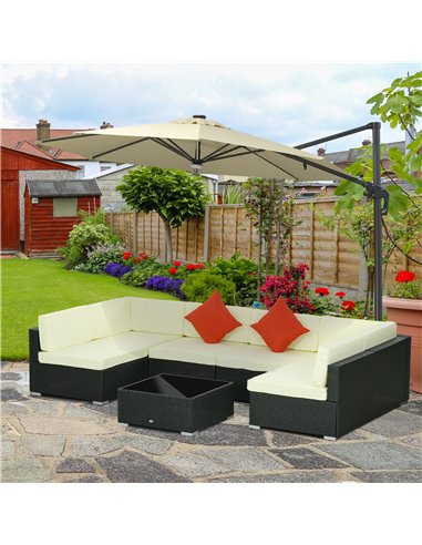 Outsunny 7 Pieces PE Rattan Garden Furniture Set, Black-Beige 860-027V71BK