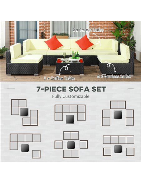 Outsunny 7 Pieces PE Rattan Garden Furniture Set w/ Thick Padded Cushion, Patio Garden Corner Sofa Sets w/ Glass Coffee Table an - pic 51294 | FastDaddyshop