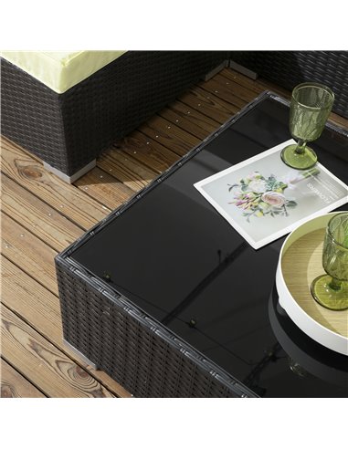 Outsunny 7 Pieces PE Rattan Garden Furniture Set w/ Thick Padded Cushion, Patio Garden Corner Sofa Sets w/ Glass Coffee Table an