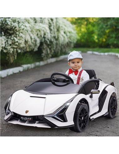HOMCOM Compatible 12V Battery-powered Kids Electric Ride On Car Lamborghini SIAN Toy with Parental Remote Control Lights MP3 for
