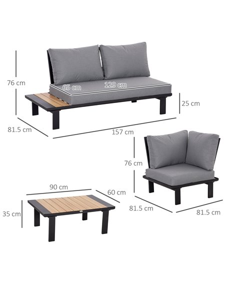 Outsunny 4 Pieces Aluminium Garden Furniture Set L Shape Sofa Set with Tables, Cushions for Indoor, Garden, Patio, Dark Grey 84B - pic 51311 | FastDaddyshop