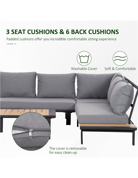 Outsunny 4 Pieces Aluminium Garden Furniture Set L Shape Sofa Set with Tables, Cushions for Indoor, Garden, Patio, Dark Grey 84B - pic 51314 | FastDaddyshop
