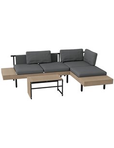 Outsunny 3-Piece L Shaped Garden Sofa Set, Grey & Natural Tone 84G-472V00GY