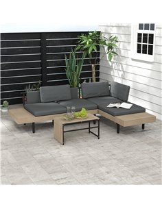 Outsunny 3-Piece L Shaped Garden Sofa Set, Grey & Natural Tone 84G-472V00GY 2