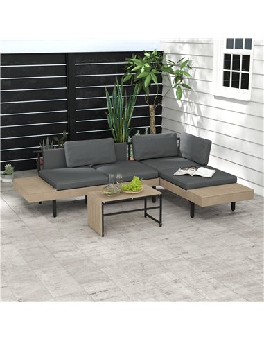Outsunny 3-Piece L Shaped Garden Sofa Set, Grey & Natural Tone 84G-472V00GY