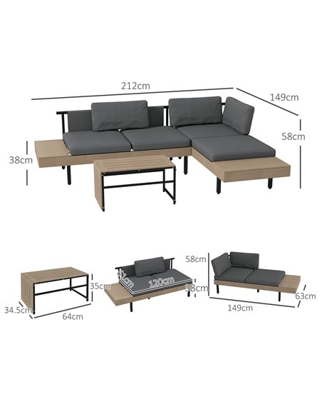 Outsunny 3-Piece L Shaped Garden Sofa Set with Sofa, Table, Cushions, HDPE, Garden Furniture Set for Poolside, Patio 84G-472V00G - pic 51320 | FastDaddyshop