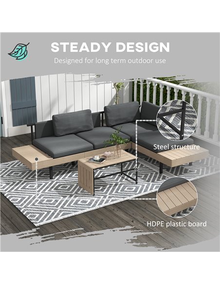 Outsunny 3-Piece L Shaped Garden Sofa Set with Sofa, Table, Cushions, HDPE, Garden Furniture Set for Poolside, Patio 84G-472V00G - pic 51321 | FastDaddyshop