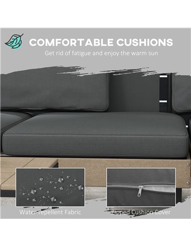 Outsunny 3-Piece L Shaped Garden Sofa Set with Sofa, Table, Cushions, HDPE, Garden Furniture Set for Poolside, Patio 84G-472V00G