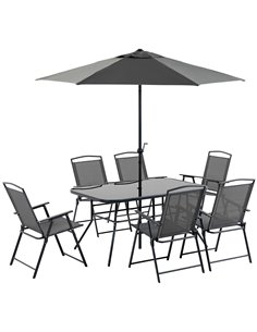 Outsunny 8 Pieces Metal Garden Furniture Set with Parasol, Black 84B-693V04BK