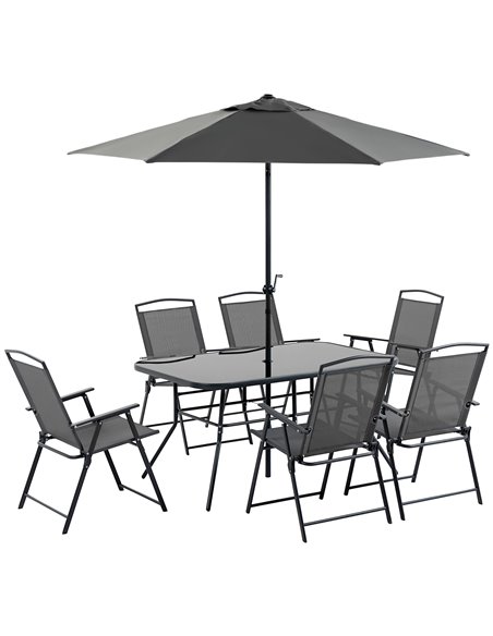 Outsunny 8 Pieces Metal Garden Furniture Set with Parasol, Black 84B-693V04BK - pic 51327 | FastDaddyshop