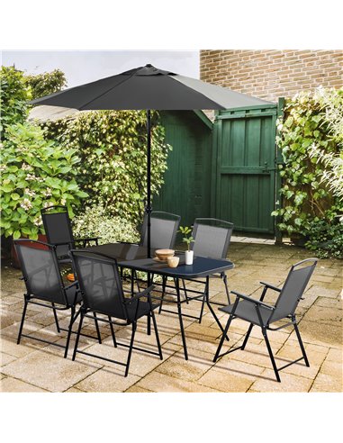 Outsunny 8 Pieces Metal Garden Furniture Set with Parasol, Black 84B-693V04BK