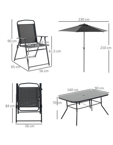 Outsunny 8 Pieces Metal Garden Furniture Set with Parasol and Folding Chairs, Patio Dining Set, 6 Seater Outdoor Table and Chair