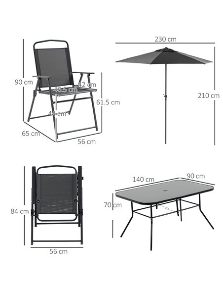 Outsunny 8 Pieces Metal Garden Furniture Set with Parasol and Folding Chairs, Patio Dining Set, 6 Seater Outdoor Table and Chair - pic 51329 | FastDaddyshop
