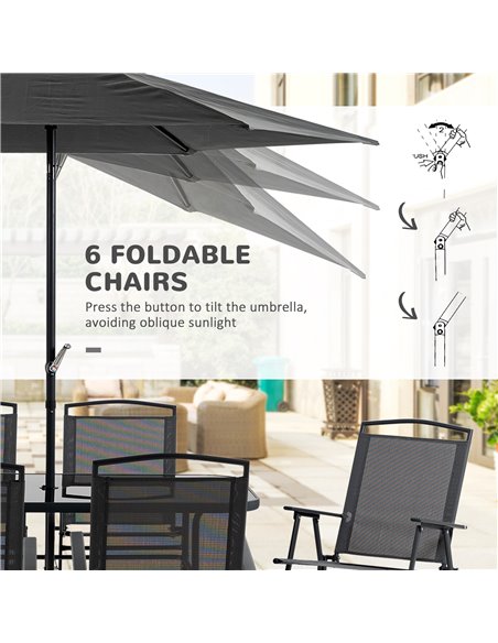 Outsunny 8 Pieces Metal Garden Furniture Set with Parasol and Folding Chairs, Patio Dining Set, 6 Seater Outdoor Table and Chair - pic 51332 | FastDaddyshop