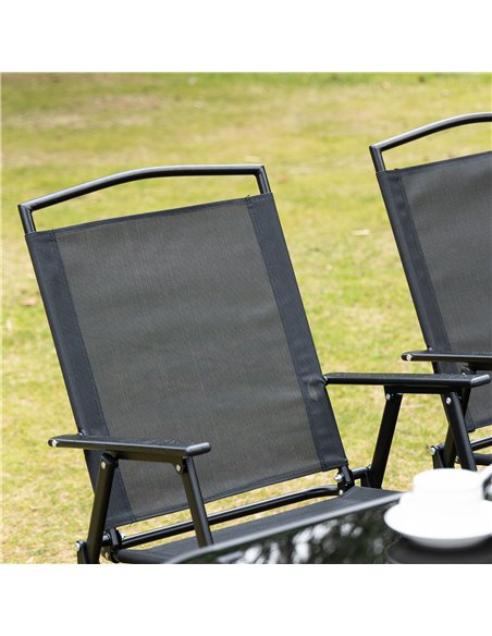 Outsunny 8 Pieces Metal Garden Furniture Set with Parasol and Folding Chairs, Patio Dining Set, 6 Seater Outdoor Table and Chair - pic 51334 | FastDaddyshop