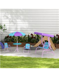 Outsunny 4PCs Kids Garden Furniture Set with Parasol, Purple & Blue 3E1-P001 2