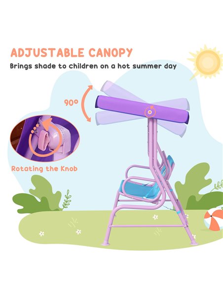 Outsunny 4PCs Kids Garden Furniture Set w/ 2 Seater Garden Swing Chair w/ Adjustable Canopy, Table and Chair Set w/ Parasol, for - pic 51341 | FastDaddyshop