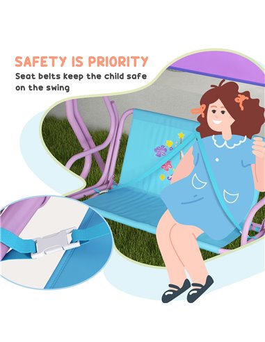 Outsunny 4PCs Kids Garden Furniture Set w/ 2 Seater Garden Swing Chair w/ Adjustable Canopy, Table and Chair Set w/ Parasol, for